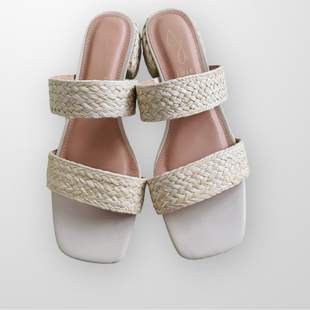 Joie Niki Natural Raffia Woven Block Heel Women's Cream Size 9  Sandals